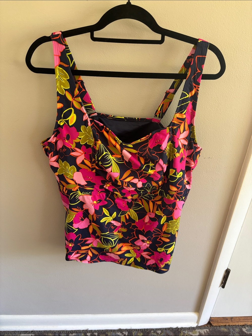 Lands End Swim Tankini in navy and pink floral patter